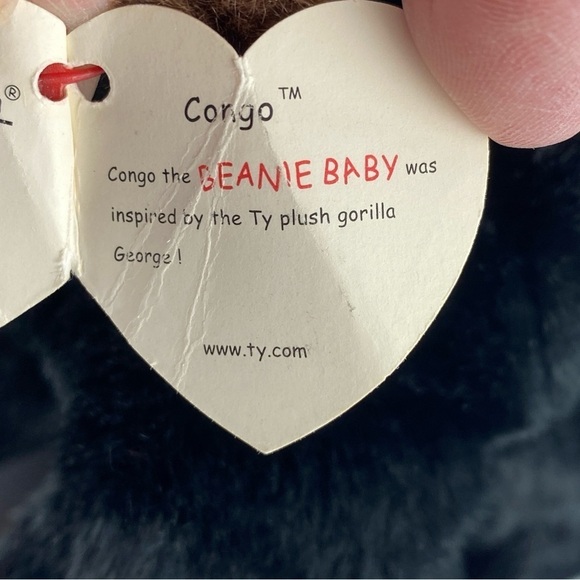 Ty Beanie Baby Congo Gorilla Plush Vintage 1999 Black Brown Monkey 10 inch - Picture 7 of 11